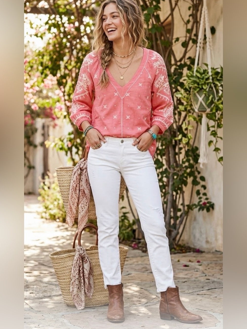 Sundance Res Coral-Pink Embroidered V-Neck Tunic- Gorgeous XSMALL - Picture 2 of 9